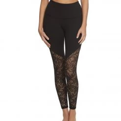 CLOTHING Beyond Yoga High Cut Lace High Waisted 7/8 Yoga Leggings Jet Black