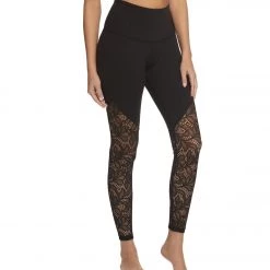 CLOTHING Beyond Yoga High Cut Lace High Waisted 7/8 Yoga Leggings Jet Black 10 CLOTHING Beyond Yoga High Cut Lace High Waisted 7/8 Yoga Leggings Jet Black