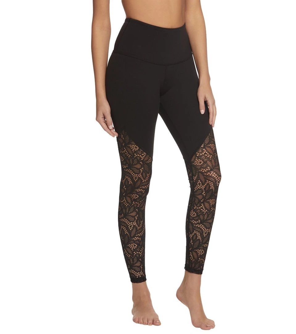 CLOTHING Beyond Yoga High Cut Lace High Waisted 7/8 Yoga Leggings Jet Black 4 CLOTHING Beyond Yoga High Cut Lace High Waisted 7/8 Yoga Leggings Jet Black