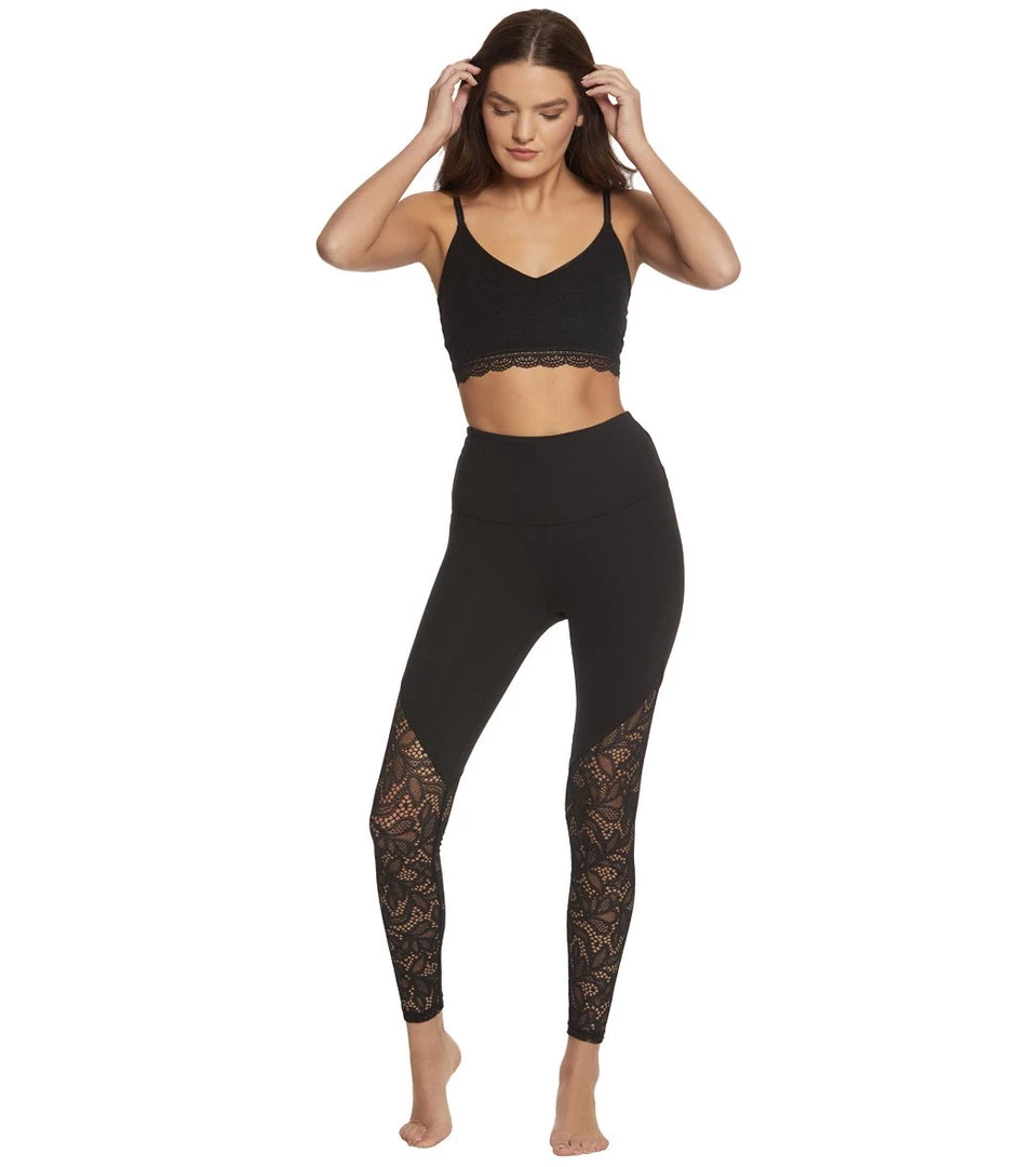 CLOTHING Beyond Yoga High Cut Lace High Waisted 7/8 Yoga Leggings Jet Black 6 CLOTHING Beyond Yoga High Cut Lace High Waisted 7/8 Yoga Leggings Jet Black