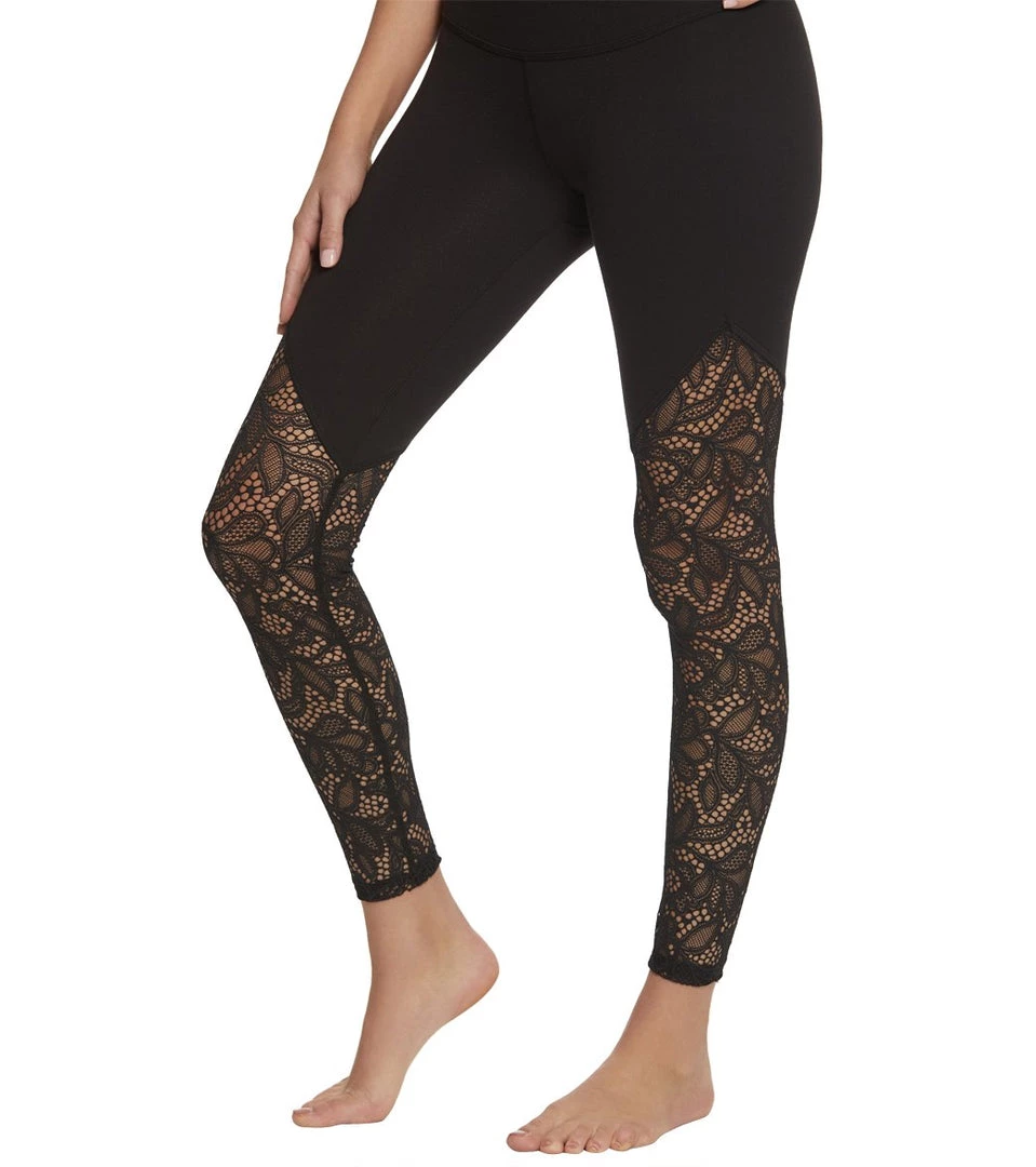 CLOTHING Beyond Yoga High Cut Lace High Waisted 7/8 Yoga Leggings Jet Black 7 CLOTHING Beyond Yoga High Cut Lace High Waisted 7/8 Yoga Leggings Jet Black