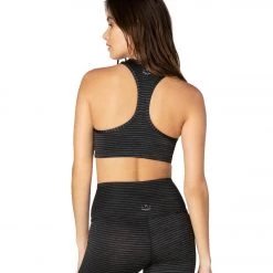 Beyond Yoga Out Of Line Racerback Yoga Sports Bra Black Heather Surf Stripe CLOTHING