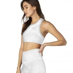 Beyond Yoga Out Of Line Racerback Yoga Sports Bra White Heather Surf Stripe CLOTHING