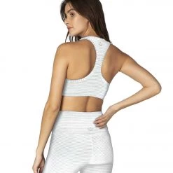 Beyond Yoga Out Of Line Racerback Yoga Sports Bra White Heather Surf Stripe CLOTHING