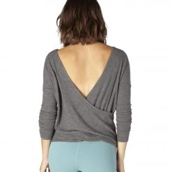 Beyond Yoga Brushed Back After Yoga Pullover Mid Heather Gray CLOTHING