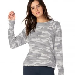 Beyond Yoga Hacci Favorite Raglan Crew Yoga Pullover Gray Camo Heather