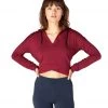 CLOTHING Beyond Yoga Talk It Overlap Cropped Yoga Hoodie Team Burgundy