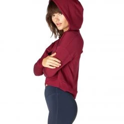 CLOTHING Beyond Yoga Talk It Overlap Cropped Yoga Hoodie Team Burgundy 10 CLOTHING Beyond Yoga Talk It Overlap Cropped Yoga Hoodie Team Burgundy