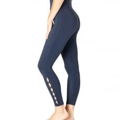 Beyond Yoga Peek Through High Waisted 7/8 Yoga Leggings Nocturnal Navy Heather