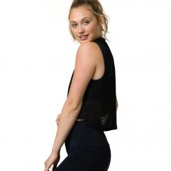 Onzie Edge Yoga Tank Black Stripe Mesh CLOTHING