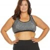 Marika Plus Size Marianne Seamless Yoga Sports Bra Heather Black With Solid Trim CLOTHING