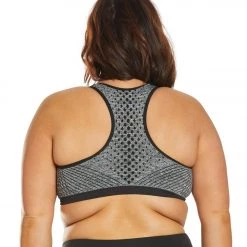 Marika Plus Size Marianne Seamless Yoga Sports Bra Heather Black With Solid Trim CLOTHING