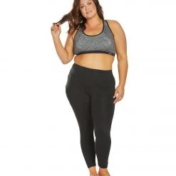 Marika Plus Size Marianne Seamless Yoga Sports Bra Heather Black With Solid Trim CLOTHING