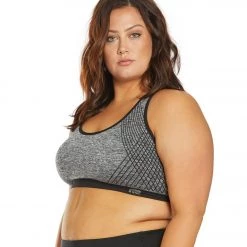 Marika Plus Size Marianne Seamless Yoga Sports Bra Heather Black With Solid Trim CLOTHING