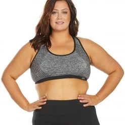 Marika Plus Size Marianne Seamless Yoga Sports Bra Heather Black With Solid Trim CLOTHING