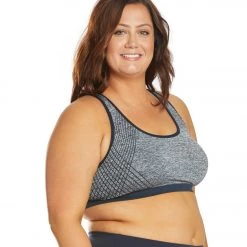 Marika Plus Size Marianne Seamless Yoga Sports Bra Heather Navy Blazer With Solid Trim