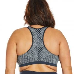 Marika Plus Size Marianne Seamless Yoga Sports Bra Heather Navy Blazer With Solid Trim