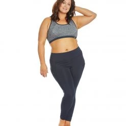 Marika Plus Size Marianne Seamless Yoga Sports Bra Heather Navy Blazer With Solid Trim