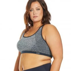 Marika Plus Size Marianne Seamless Yoga Sports Bra Heather Navy Blazer With Solid Trim