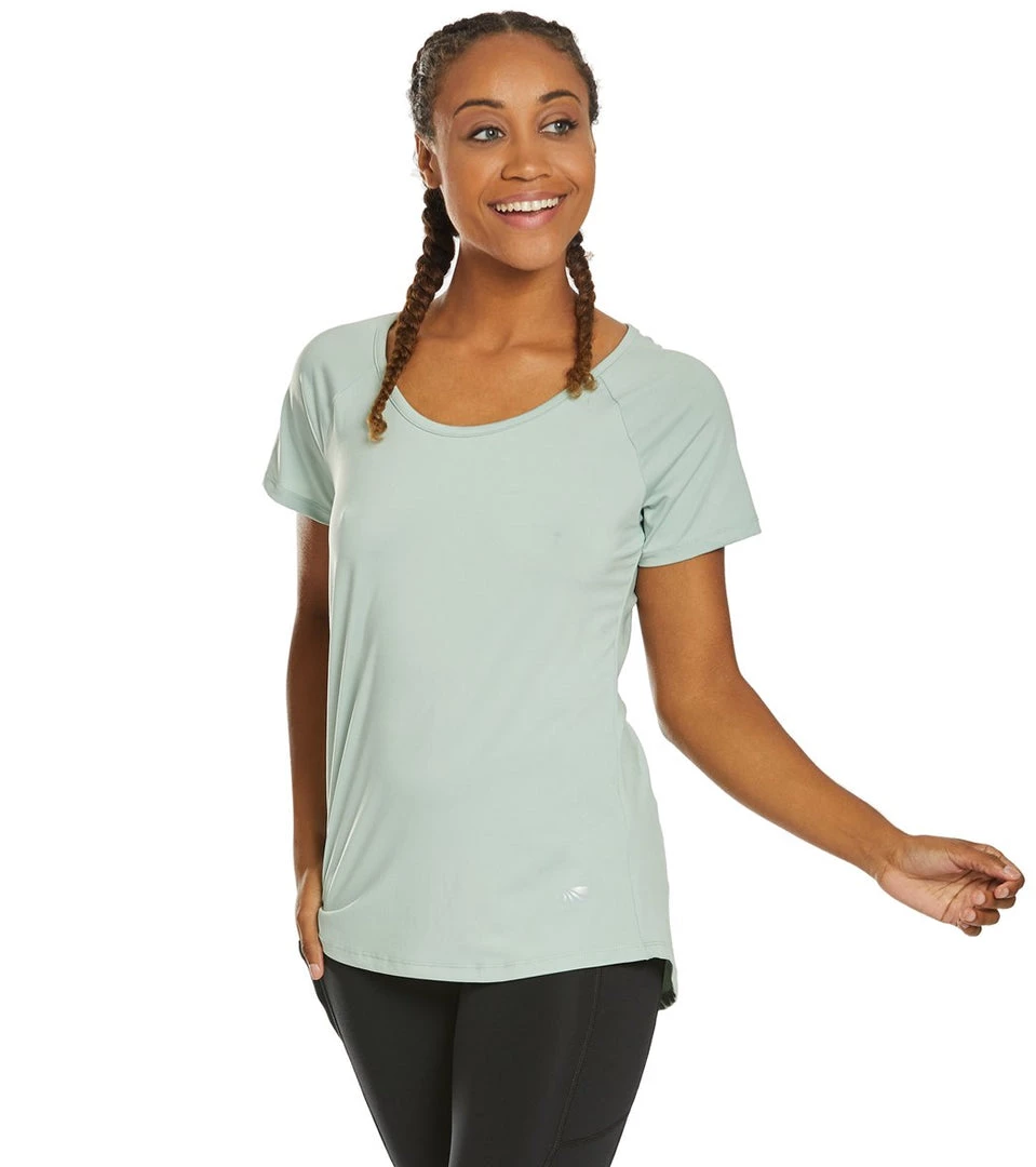 Marika Huntington Short Sleeve Yoga Tee Aqua Gray CLOTHING 3 Marika Huntington Short Sleeve Yoga Tee Aqua Gray CLOTHING