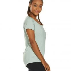 Marika Huntington Short Sleeve Yoga Tee Aqua Gray CLOTHING