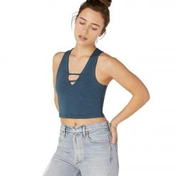 Beyond Yoga Heather Rib Cropped Yoga Tank Blue Horizon Heather CLOTHING