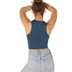 Beyond Yoga Heather Rib Cropped Yoga Tank Blue Horizon Heather CLOTHING