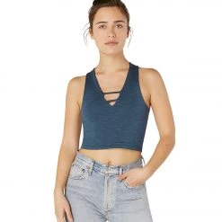 Beyond Yoga Heather Rib Cropped Yoga Tank Blue Horizon Heather CLOTHING