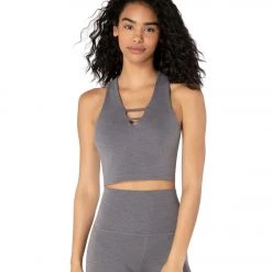 Beyond Yoga Heather Rib Cropped Yoga Tank Gray Heather CLOTHING