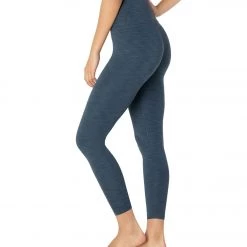 Beyond Yoga Heather Rib High Waisted 7/8 Yoga Leggings Blue Horizon Heather Women