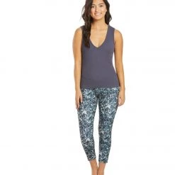 Balance Collection Opatek Lux High Waisted Printed Yoga Capris Mallard Green Marble Speckle CLOTHING