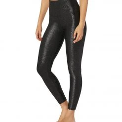 Beyond Yoga Twinkle High Waisted 7/8 Yoga Leggings Black/Silver Twinkle CLOTHING