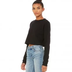 Bella + Canvas Cropped Crew Fleece Pullover Black