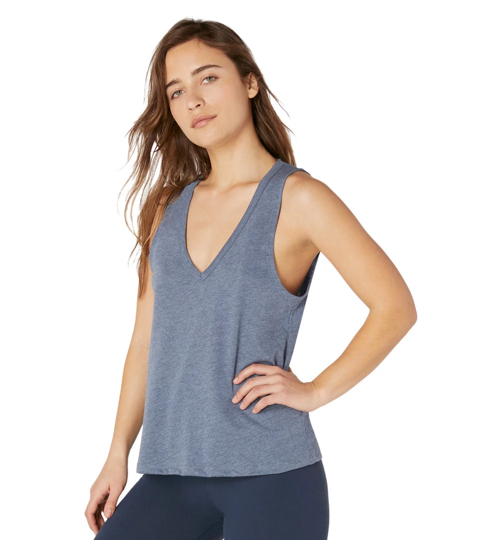 Beyond Yoga Boyfriend Jersey V-Neck Yoga Tank Blue Horizon Heather 4 Beyond Yoga Boyfriend Jersey V-Neck Yoga Tank Blue Horizon Heather