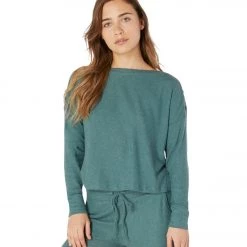 Beyond Yoga Your Line Buttoned Boxy Yoga Pullover Wild Sage Heather CLOTHING