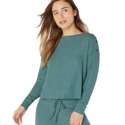 Beyond Yoga Your Line Buttoned Boxy Yoga Pullover Wild Sage Heather CLOTHING