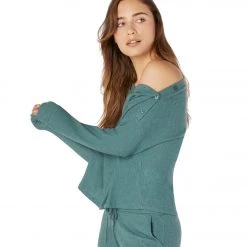 Beyond Yoga Your Line Buttoned Boxy Yoga Pullover Wild Sage Heather CLOTHING
