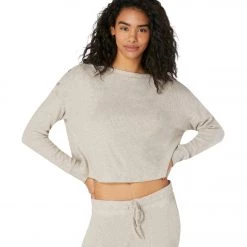 Beyond Yoga Your Line Buttoned Boxy Yoga Pullover Oatmeal Heather CLOTHING