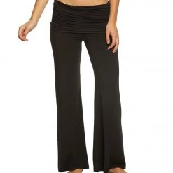 CLOTHING Hard Tail Ruched Waist Wide Leg Yoga Pants Black