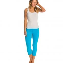 CLOTHING Beyond Yoga Essential Gathered Yoga Capris Turqouise Tide