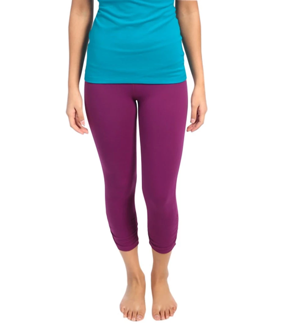 Beyond Yoga Essential Gathered Yoga Capris Plumwine CLOTHING 3 Beyond Yoga Essential Gathered Yoga Capris Plumwine CLOTHING