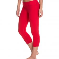 Beyond Yoga Essential Gathered Yoga Capris Crimson Red
