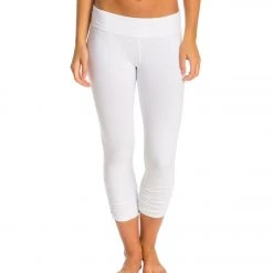 Beyond Yoga Essential Gathered Yoga Capris White CLOTHING