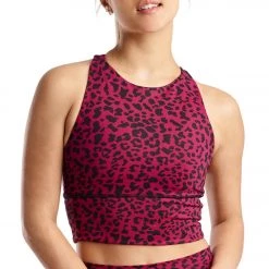 CLOTHING DYI High Neck Elevate Racer Yoga Sports Bra Crimson Leopard