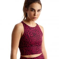 CLOTHING DYI High Neck Elevate Racer Yoga Sports Bra Crimson Leopard