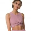 Onzie Front Twist Yoga Crop Top Antique Rose Rib CLOTHING