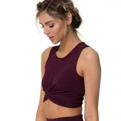 Onzie Front Twist Yoga Crop Top Fig Rib