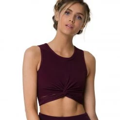 Onzie Front Twist Yoga Crop Top Fig Rib