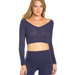 Free People Movement Gone Adrift Seamless Long Sleeve Dark Blue CLOTHING