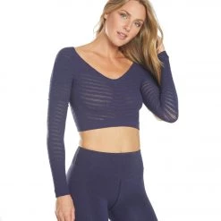 Free People Movement Gone Adrift Seamless Long Sleeve Dark Blue CLOTHING